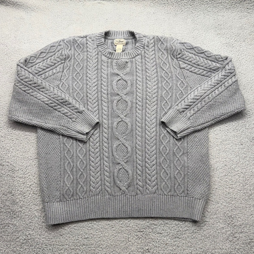 L.L. Bean 514892 Mens Size XXL Gray Cable Knit Organic Cotton Heritage Sweater